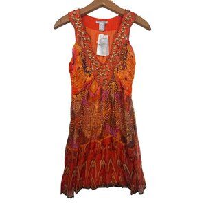 Vintage Alberto Makali Dress Sz M Orange Beaded Y2K NWT Boho Beach Resort Cruise